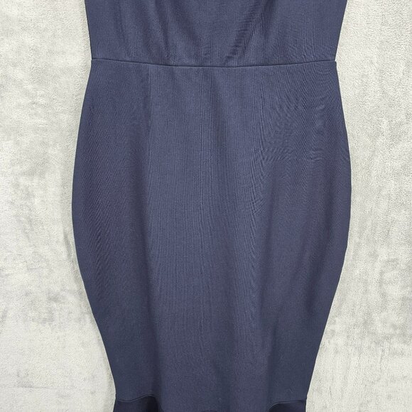 Lulus How Much I Care Off Shoulder Midi Dress L Navy Blue Trumpet Hi Low Hem New - Picture 6 of 14